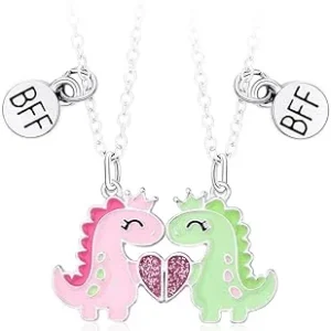 LICHUANUK Collar de la amistad de dinosaurios, 2 collares para mejores amigos, collares BFF a juego, regalos de amistad para mujeres, regalos de cumpleaños para niñas, niños, mujeres