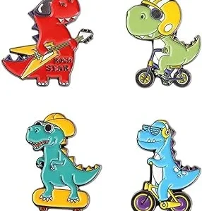 Broche de dinosaurio de música, 4 unidades, pin esmaltado, falda, dinosaurio, pin, animal, bicicleta, monopatín, insignia, broches, lindo, dinosaurio, insignia, pin, conjunto de sombrero, ropa,