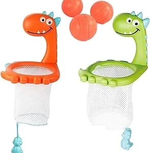 Milageto Divertido Juego de bañera, Cesta de Juguete, Juguetes para Actividades al Aire Libre, bañera, aro de Baloncesto para niños, Dinosaurio