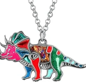 DOWAY Lindo colgante de dinosaurio de Triceratops de esmalte para mujeres y niñas, joyería de fantasía regalos