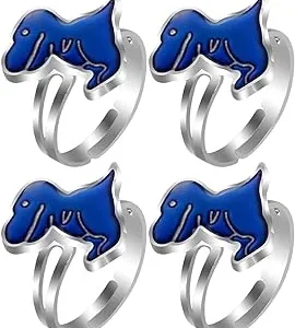 4 anillos de estado de ánimo de dinosaurio, anillo abierto que cambia de color para niños y niñas