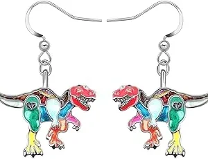BAMAY Aleación de Esmalte Tyrannosaurus Rex Dinosaurio Pendientes Colgante Joyería Charms Regalos para Mujeres Niñas Niños