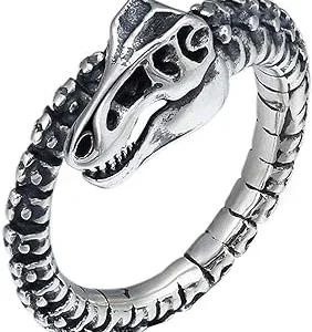 ForFox Anillo Esqueleto de Dinosaurio de Plata de Ley 925 Negro Vintage para Hombres Mujeres Abierto y Ajustable