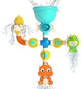 ECHOCUBE Juguete de baño para bebés, Juguete de bañera de Animales con Manguera y estación de Cascada, Bañera Juguetes de Agua, Set de Regalo de Juguete de baño de Dinosaurio para niños 1 2 3 4 años
