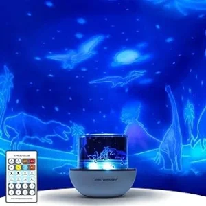 DreiWasser Dinosaurio Lámpara Proyector Estrellas Infantil, Proyector Bebé Luz Nocturna 360° Rotación y Música con Control Remoto para Dormitorio Navidad Halloween Cumpleaños Regalo
