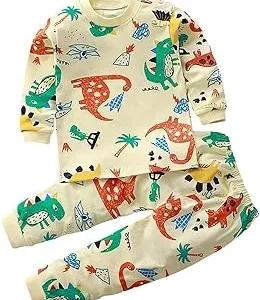ACemt Camiseta de manga larga y pantalón con estampado de dinosaurios para niños y niños, traje de casa suelto para bebés de 0 a 7 recién nacidos