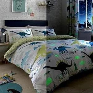 Bedlam Dino-Glow in The Dark, Multicolor, Juego de Funda nórdica para Cama Doble