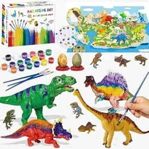 Felly Dinosaurios Juguetes 6 Años, Manualidades para Niños, 47 Piezas Pintura Kit con Tapete de Juego, Figuras Dinosaurios, 24 Colores Pintura, Creativo Juego Cumpleaño Regalos niños 4 5 6 7 8 Años