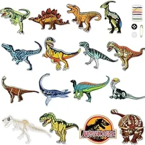 AUAUY 16Pz Parches Ropa Termoadhesivos, Parches Ropa Niños, Parches Bordados para Ropa, Parches Para Ropa Termoadhesivos, Para Ropa Camiseta Bolsas Pantalon O DIY Coser-Dinosaurio（Costura incluida）