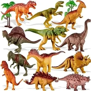 TOEY PLAY Dinosaurios Juguetes Niños 3 Años, 12 Piezas Grandes Dinosaurios Figuras con Tiranosaurio Rex Velociraptor Triceratops 2 Árboles, Educativas Regalo