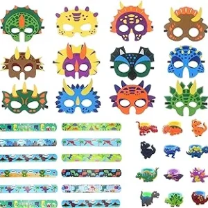 #Udekit Máscaras de Dinosaurio con Pulsera Anillos Máscara de Ojos de Fieltro Brazalete Anillos Suministros para Fiestas, Decoraciones