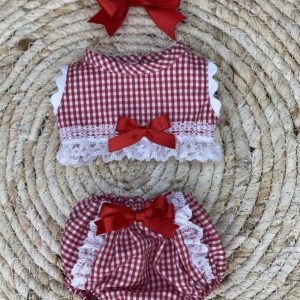 Conjunto Vichy Rojo Lazo Imantado + Camisa + Braguita